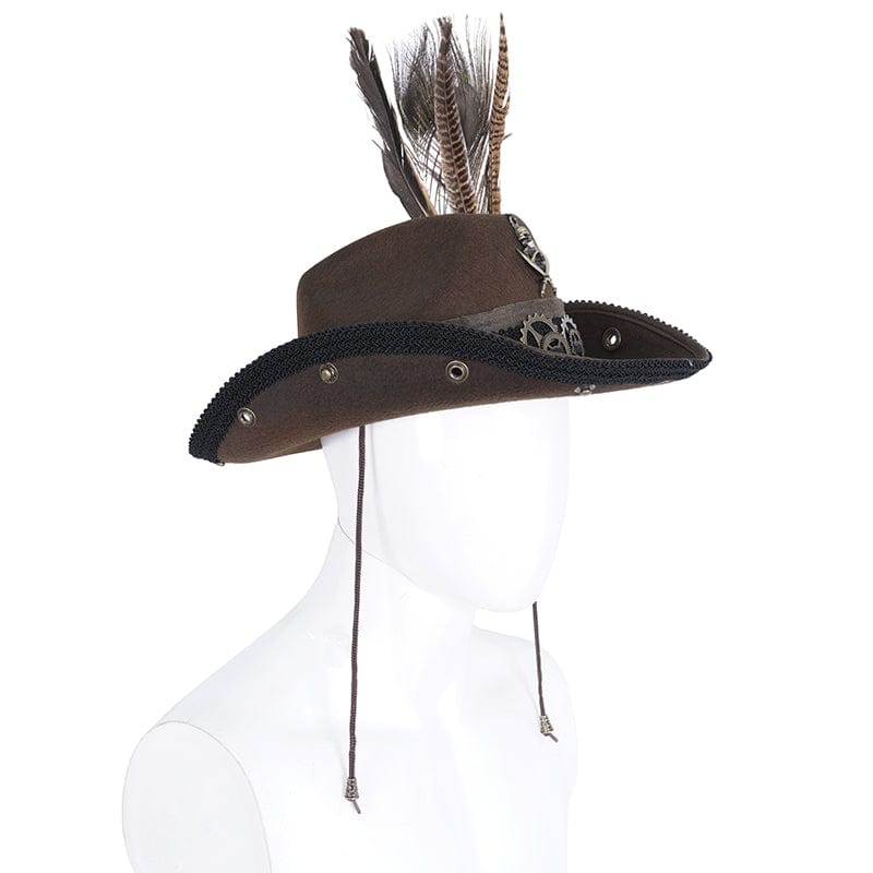 DEVIL FASHION Men's Gothic Skull Feather Cowboy Hat
