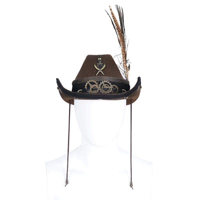 DEVIL FASHION Men's Gothic Skull Feather Cowboy Hat