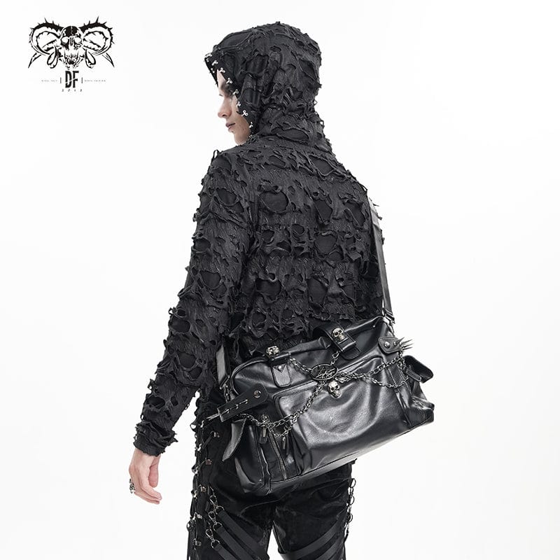 DEVIL FASHION Men's Gothic Skull Rivets Chain Bag