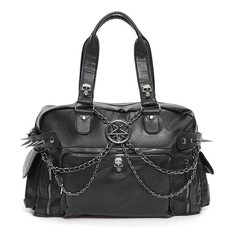 DEVIL FASHION Men's Gothic Skull Rivets Chain Bag