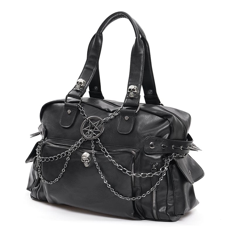 DEVIL FASHION Men's Gothic Skull Rivets Chain Bag