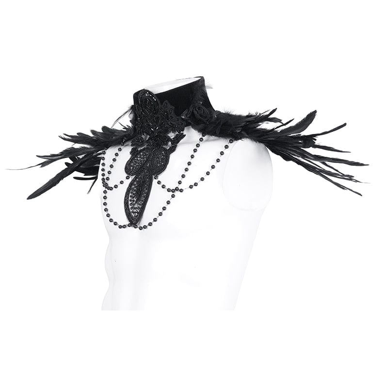 DEVIL FASHION Men's Gothic Stand Collar Beaded Feather Neckwear