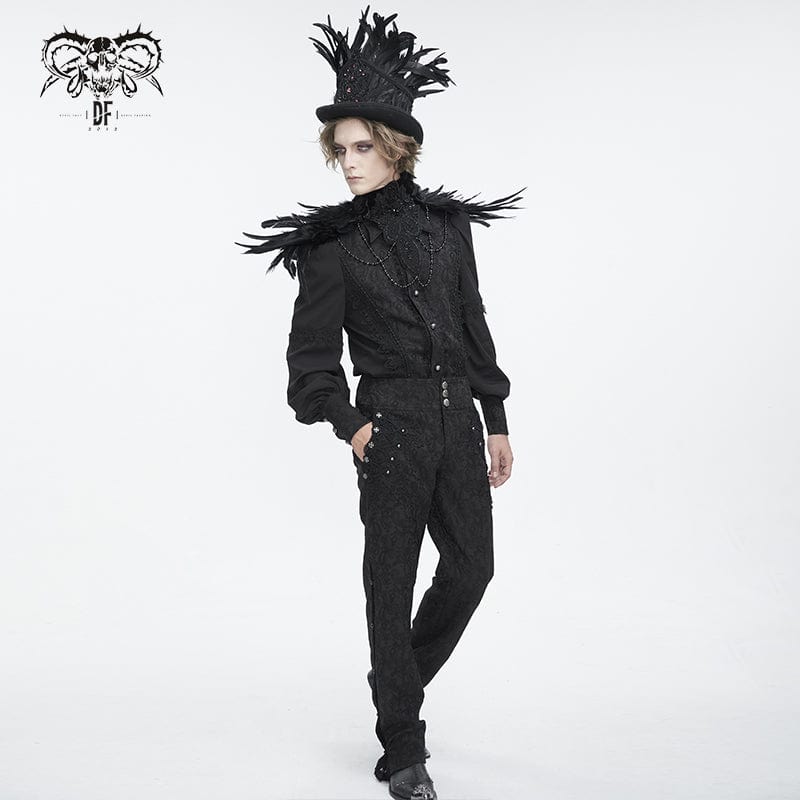 DEVIL FASHION Men's Gothic Stand Collar Beaded Feather Neckwear