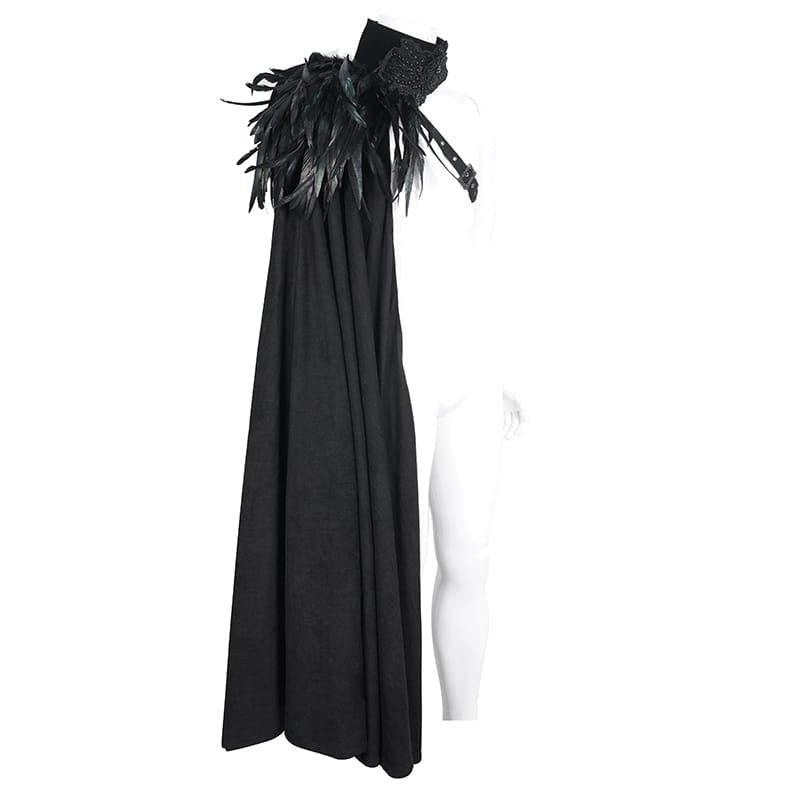 DEVIL FASHION Men's Gothic Stand Collar Feather Cape
