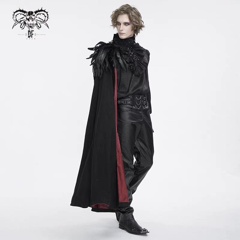 DEVIL FASHION Men's Gothic Stand Collar Feather Cape