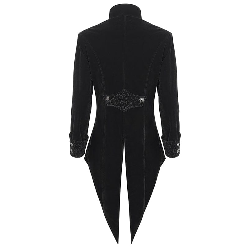 DEVIL FASHION Herren Gothic Stehkragen Spitze Splice Schwalbenschwanz Mantel Schwarz