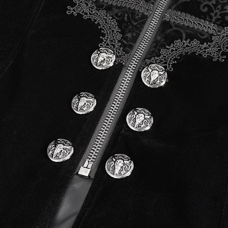 DEVIL FASHION Herren Gothic Stehkragen Spitze Splice Schwalbenschwanz Mantel Schwarz