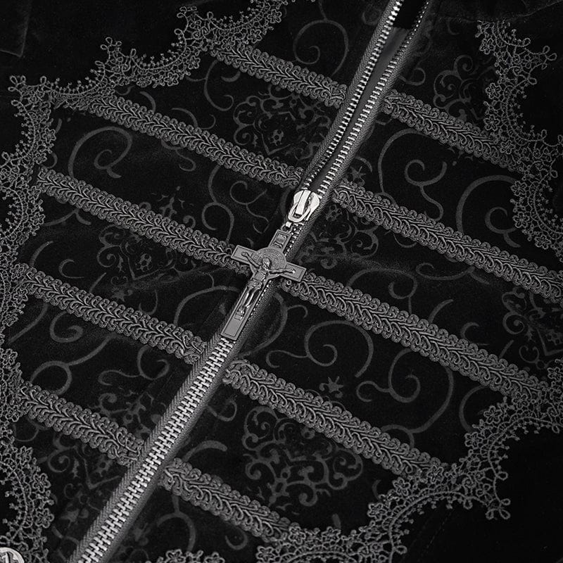 DEVIL FASHION Herren Gothic Stehkragen Spitze Splice Schwalbenschwanz Mantel Schwarz