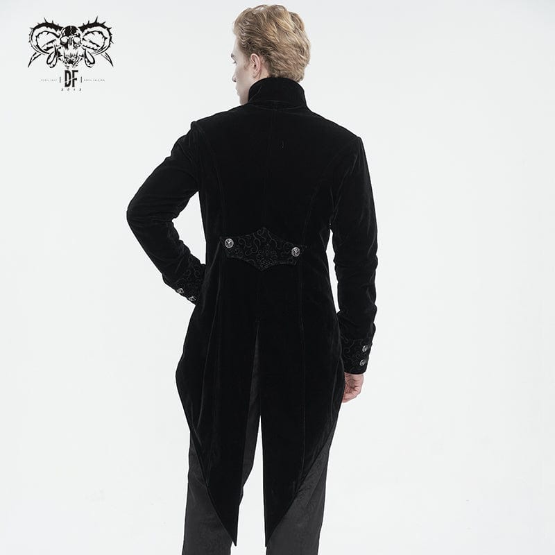 DEVIL FASHION Herren Gothic Stehkragen Spitze Splice Schwalbenschwanz Mantel Schwarz