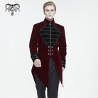 DEVIL FASHION Men's Gothic Stand Collar Lace Splice Swallow-tailed Coat Red