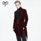 DEVIL FASHION Men's Gothic Stand Collar Lace Splice Swallow-tailed Coat Red
