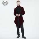 DEVIL FASHION Men's Gothic Stand Collar Lace Splice Swallow-tailed Coat Red