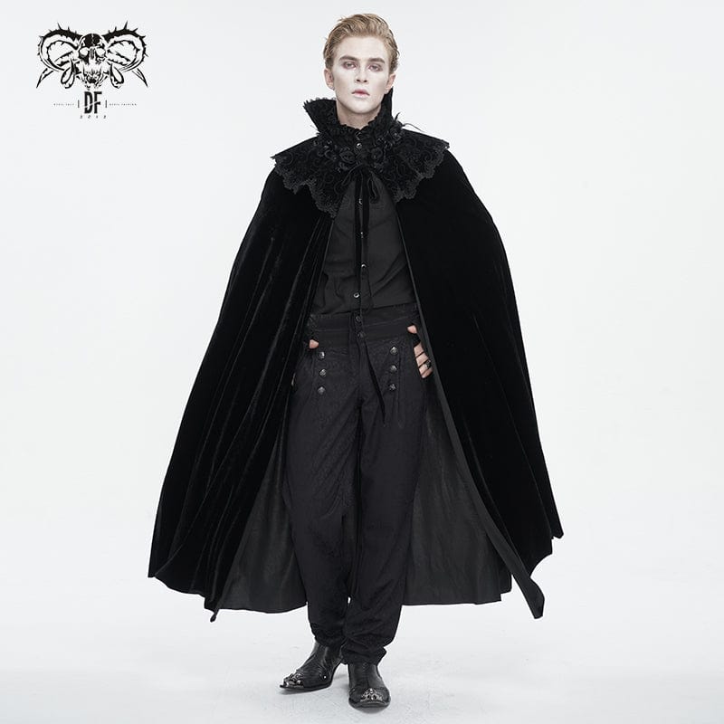 DEVIL FASHION Herren Gothic Stehkragen Spitze Splice Samtumhang