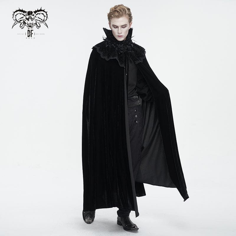 DEVIL FASHION Herren Gothic Stehkragen Spitze Splice Samtumhang