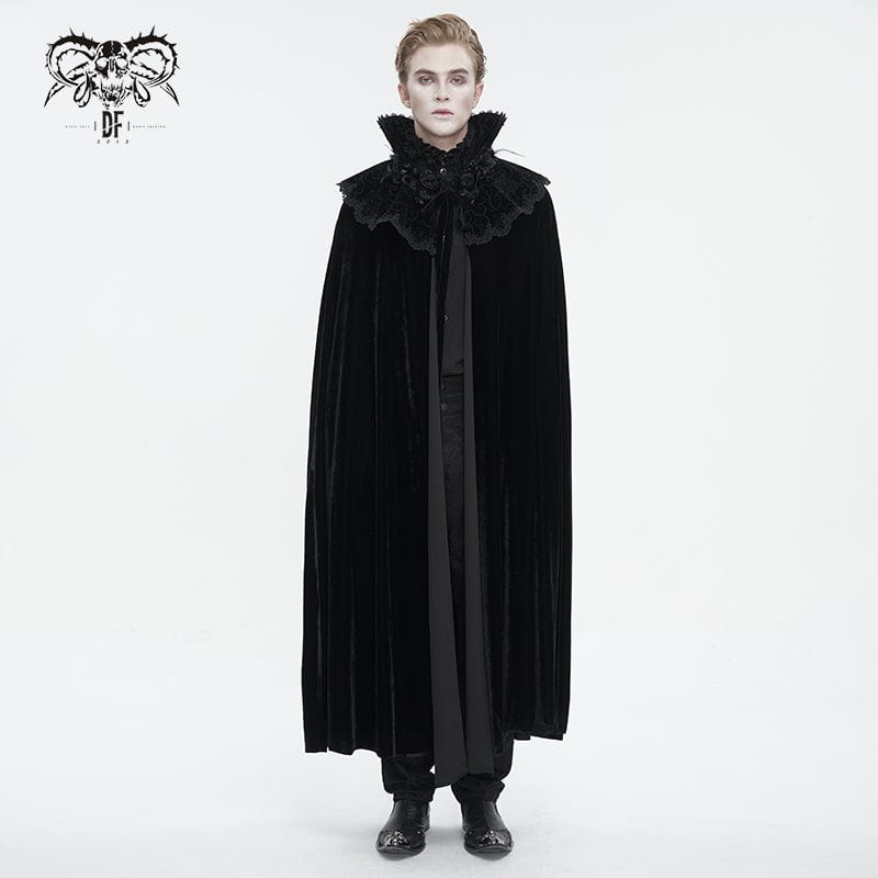 DEVIL FASHION Herren Gothic Stehkragen Spitze Splice Samtumhang
