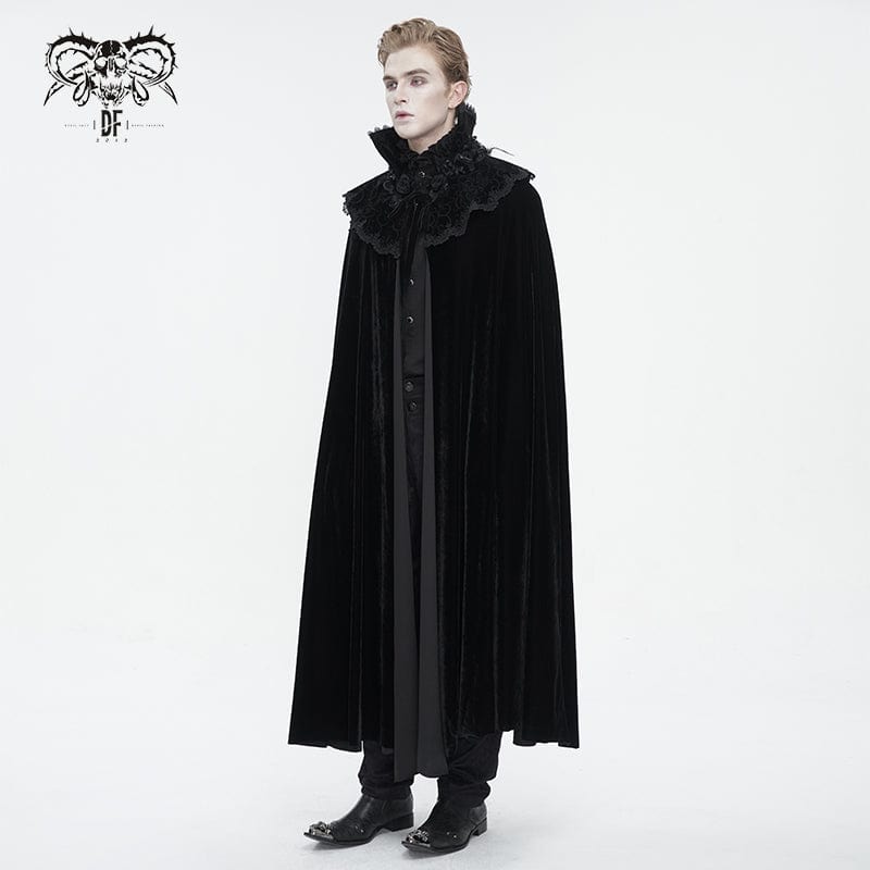 DEVIL FASHION Herren Gothic Stehkragen Spitze Splice Samtumhang