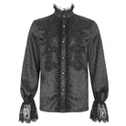 DEVIL FASHION Men's Gothic Stand Collar Puff Sleeved Lace Splice Shirt
