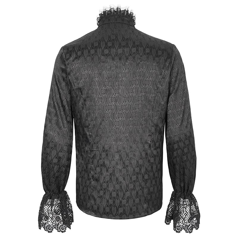 DEVIL FASHION Men's Gothic Stand Collar Puff Sleeved Lace Splice Shirt