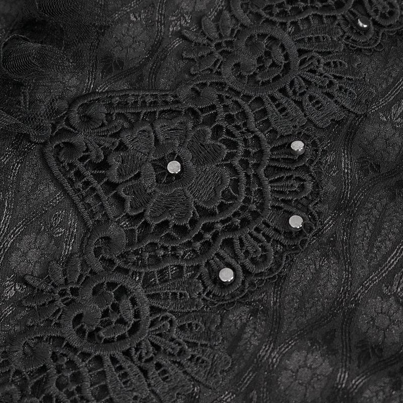 DEVIL FASHION Men's Gothic Stand Collar Puff Sleeved Lace Splice Shirt