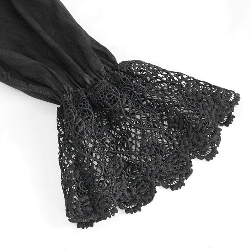 DEVIL FASHION Men's Gothic Stand Collar Puff Sleeved Lace Splice Shirt