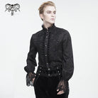 DEVIL FASHION Men's Gothic Stand Collar Puff Sleeved Lace Splice Shirt