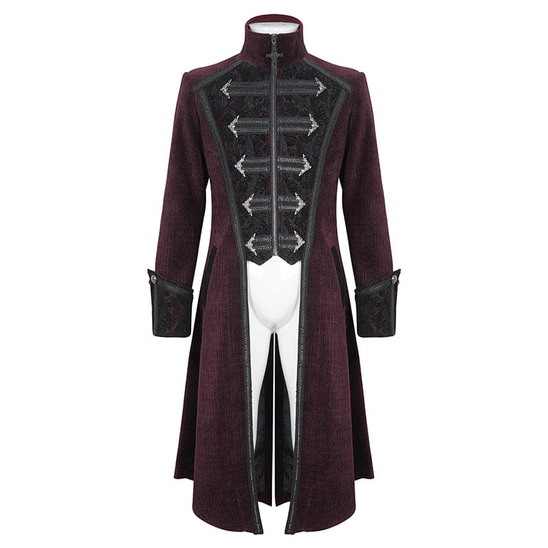 DEVIL FASHION Men's Gothic Stand Collar Red Swallow-tailed Coat