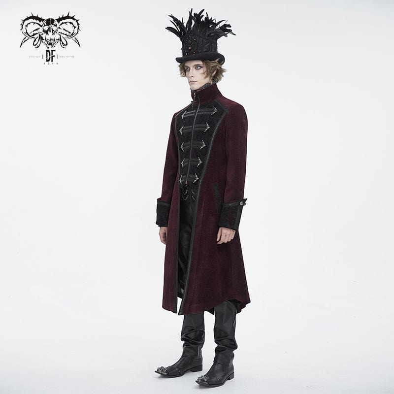 DEVIL FASHION Men's Gothic Stand Collar Red Swallow-tailed Coat