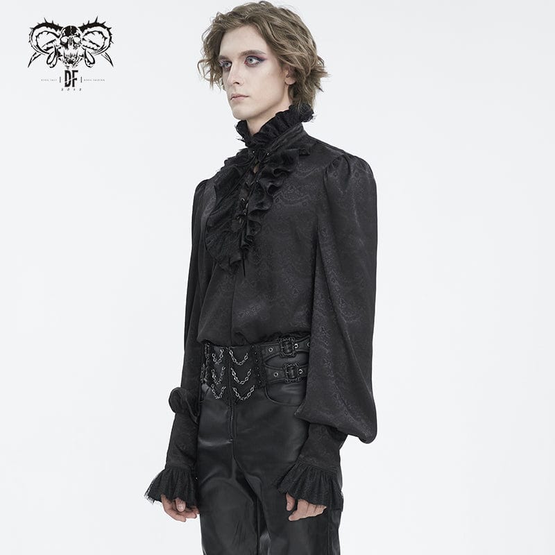 DEVIL FASHION Men's Gothic Stand Collar Ruffled Jacquard Shirt