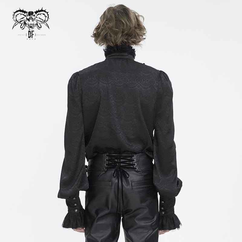 DEVIL FASHION Men's Gothic Stand Collar Ruffled Jacquard Shirt