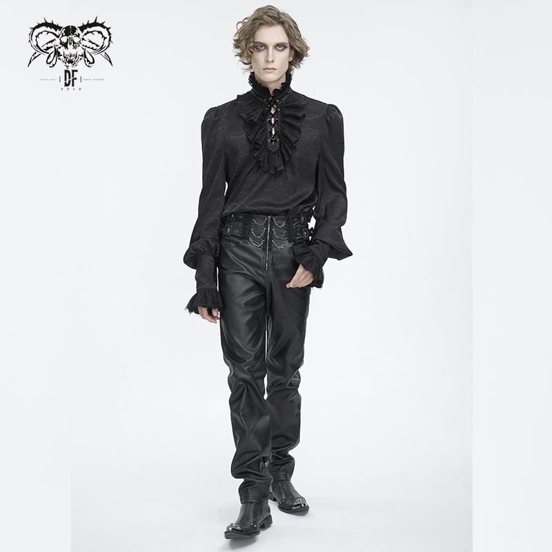 DEVIL FASHION Men's Gothic Stand Collar Ruffled Jacquard Shirt