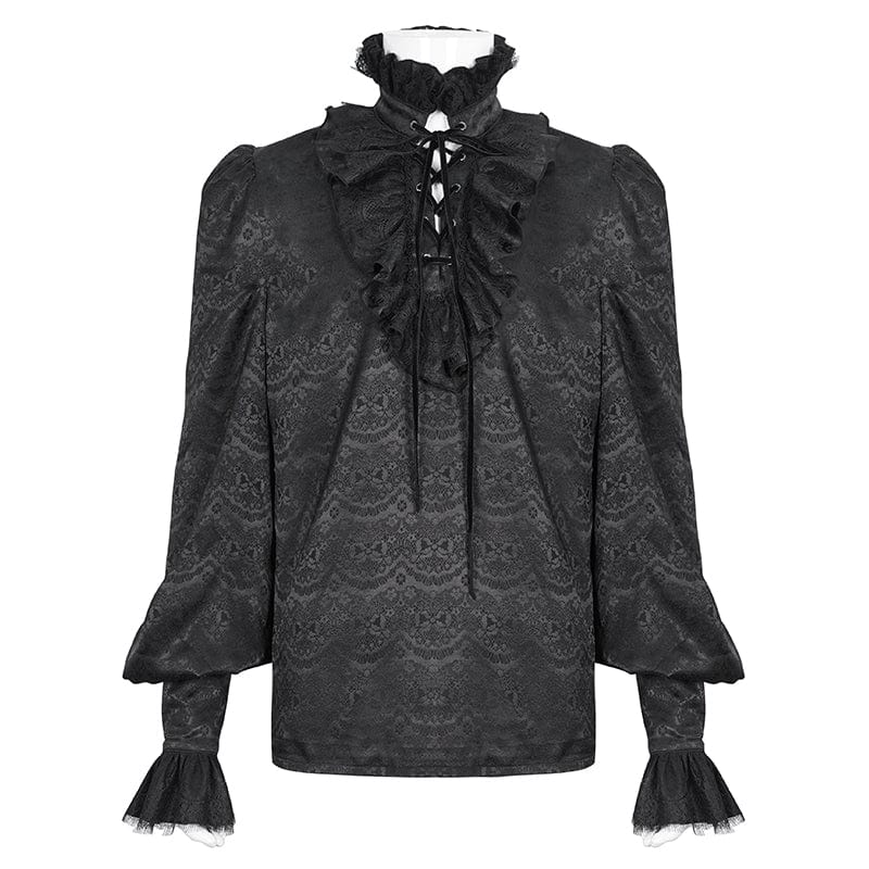 DEVIL FASHION Men's Gothic Stand Collar Ruffled Jacquard Shirt