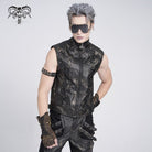 DEVIL FASHION Men's Gothic Stand Collar Strappy Splice Waistcoat