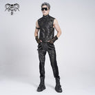 DEVIL FASHION Men's Gothic Stand Collar Strappy Splice Waistcoat