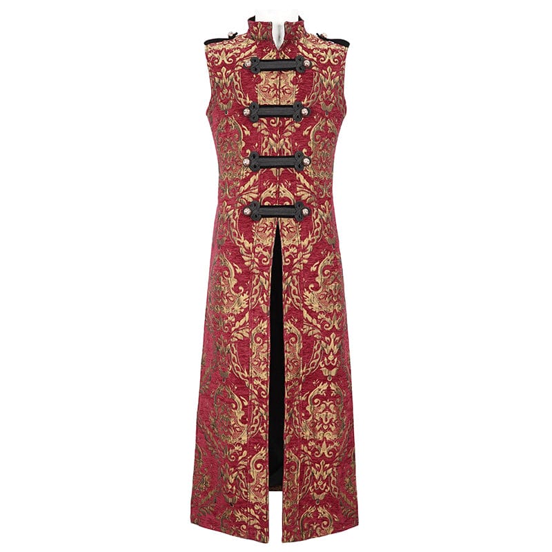 DEVIL FASHION Herren Gothic Weste mit Stehkragen und Totem-Stickerei, Rot