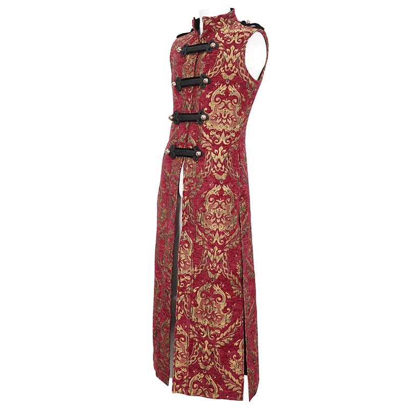 DEVIL FASHION Men's Gothic Stand Collar Totem Embroidered Waistcoat Red