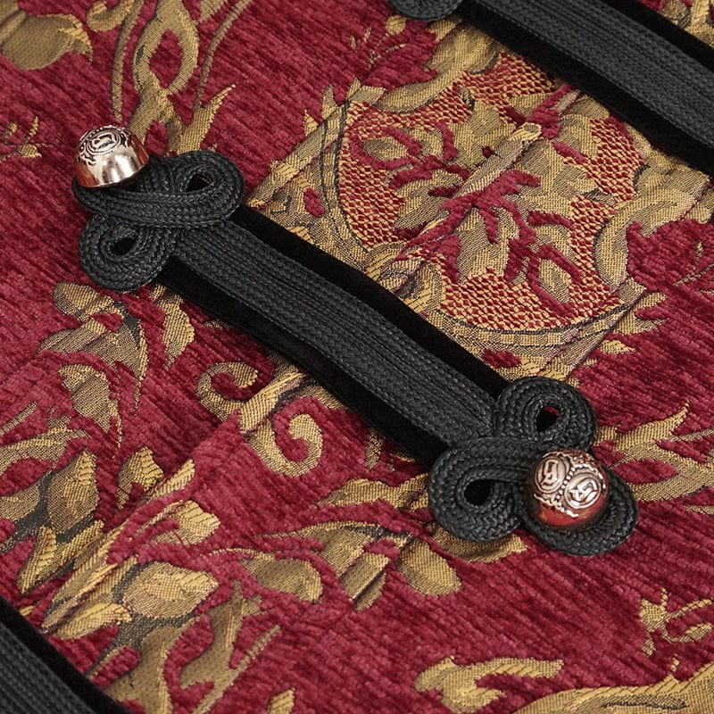 DEVIL FASHION Herren Gothic Weste mit Stehkragen und Totem-Stickerei, Rot