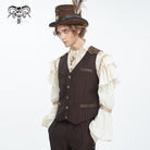 DEVIL FASHION Men's Gothic Striped Faux Leather Splice Coffee Vest