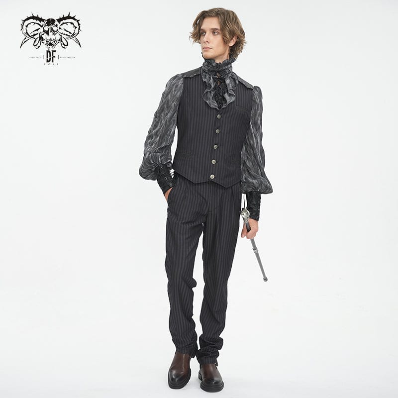 DEVIL FASHION Men's Gothic Striped Faux Leather Splice Vest