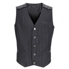 DEVIL FASHION Men's Gothic Striped Faux Leather Splice Vest
