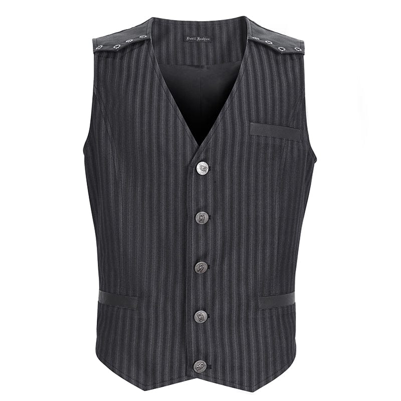 DEVIL FASHION Men's Gothic Striped Faux Leather Splice Vest
