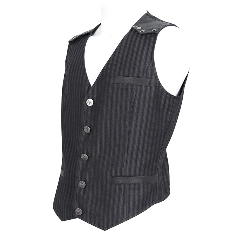 DEVIL FASHION Men's Gothic Striped Faux Leather Splice Vest