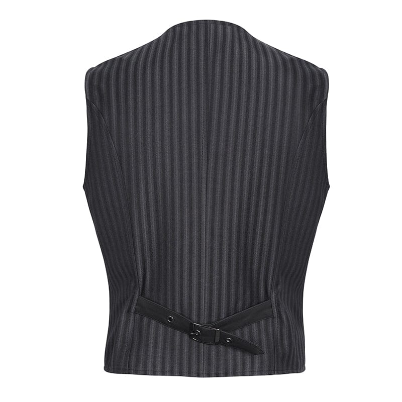 DEVIL FASHION Men's Gothic Striped Faux Leather Splice Vest