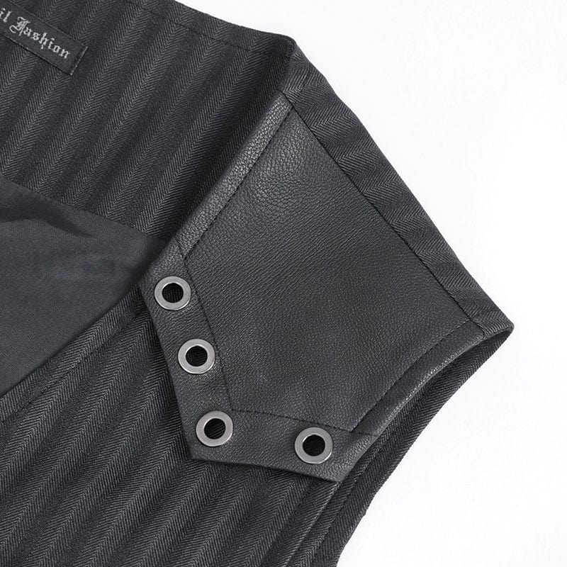 DEVIL FASHION Men's Gothic Striped Faux Leather Splice Vest