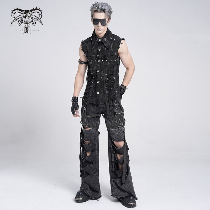 Men's Gothic Studded Lace-up Distressed Vest – Punk Design
