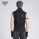 DEVIL FASHION Men's Gothic Studded Lace-up Distressed Vest