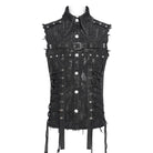 DEVIL FASHION Men's Gothic Studded Lace-up Distressed Vest