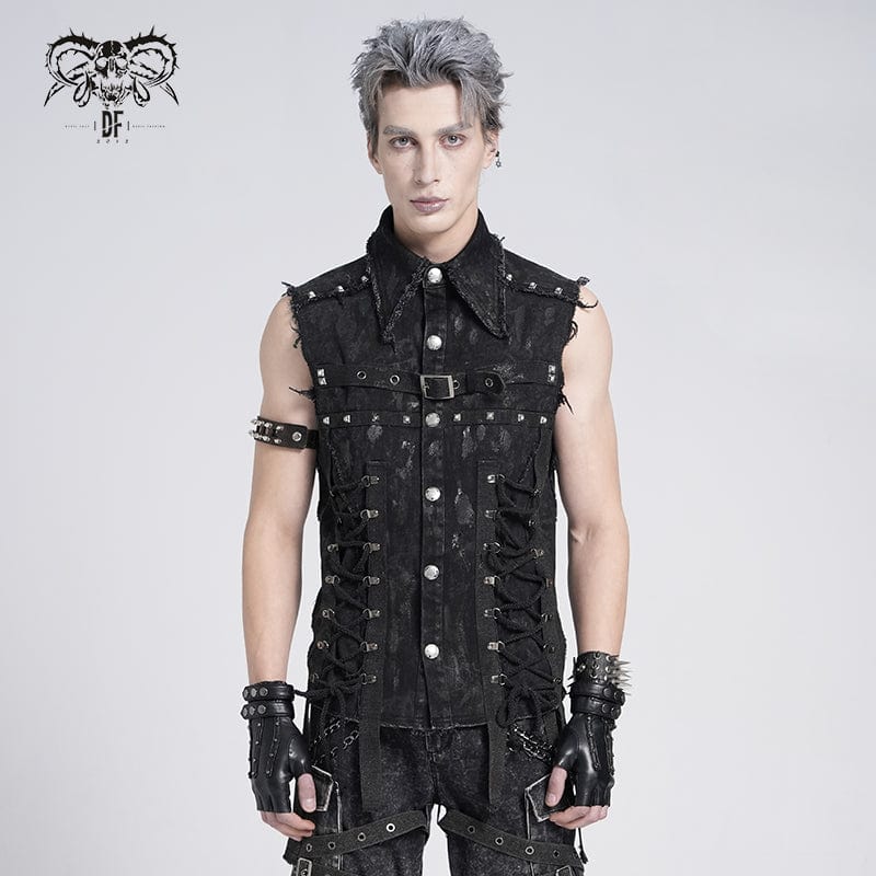 Men's Gothic Studded Lace-up Distressed Vest – Punk Design