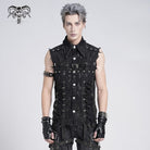 DEVIL FASHION Men's Gothic Studded Lace-up Distressed Vest