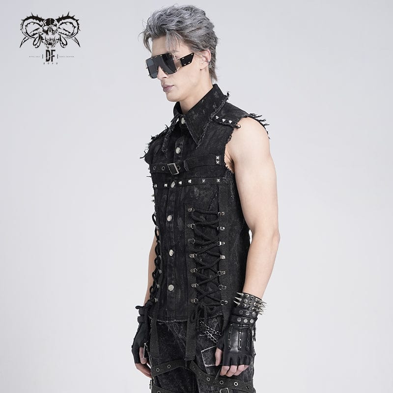 Men's Gothic Studded Lace-up Distressed Vest – Punk Design