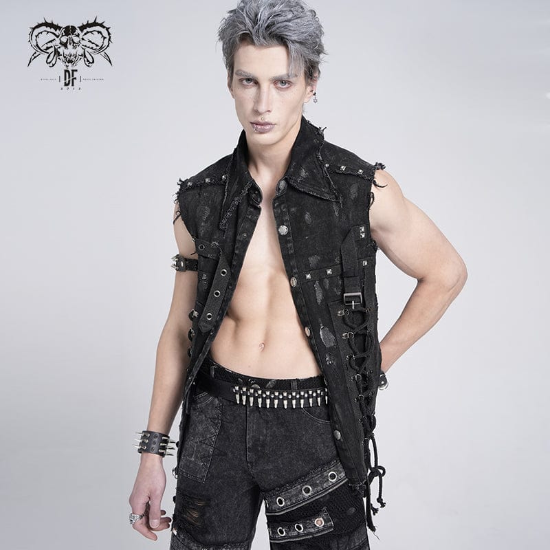 Men's Gothic Studded Lace-up Distressed Vest – Punk Design